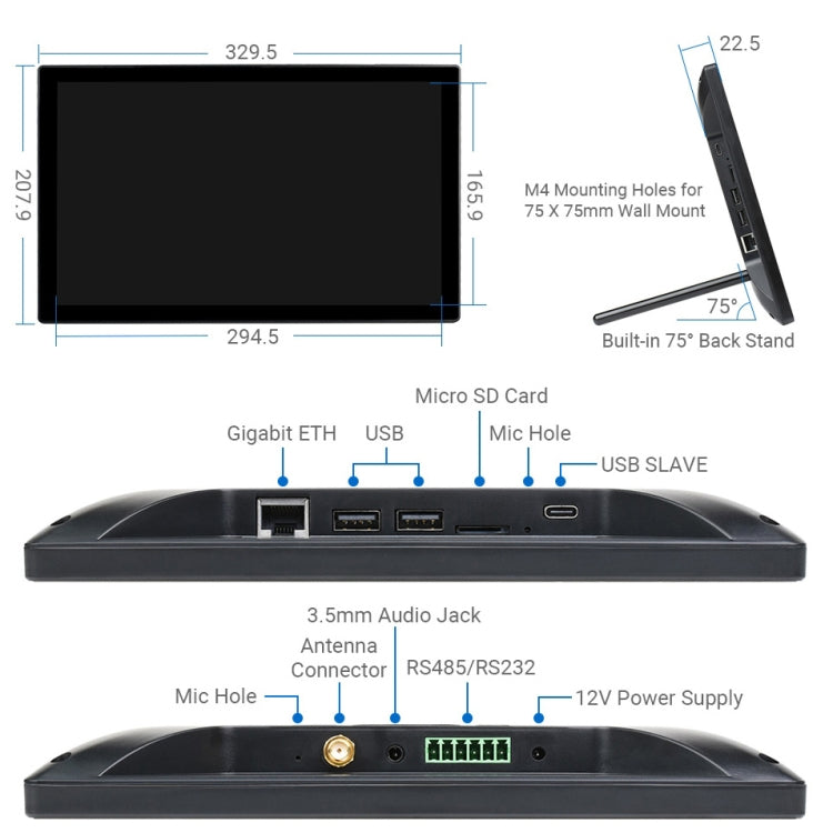 WAVESHARE Mini-Computer Powered by Raspberry Pi CM4 Touch Screen, Raspberry Pi CM4 Touch Screen EU Plug, Raspberry Pi CM4 Touch Screen UK Plug, Raspberry Pi CM4 Touch Screen US Plug
