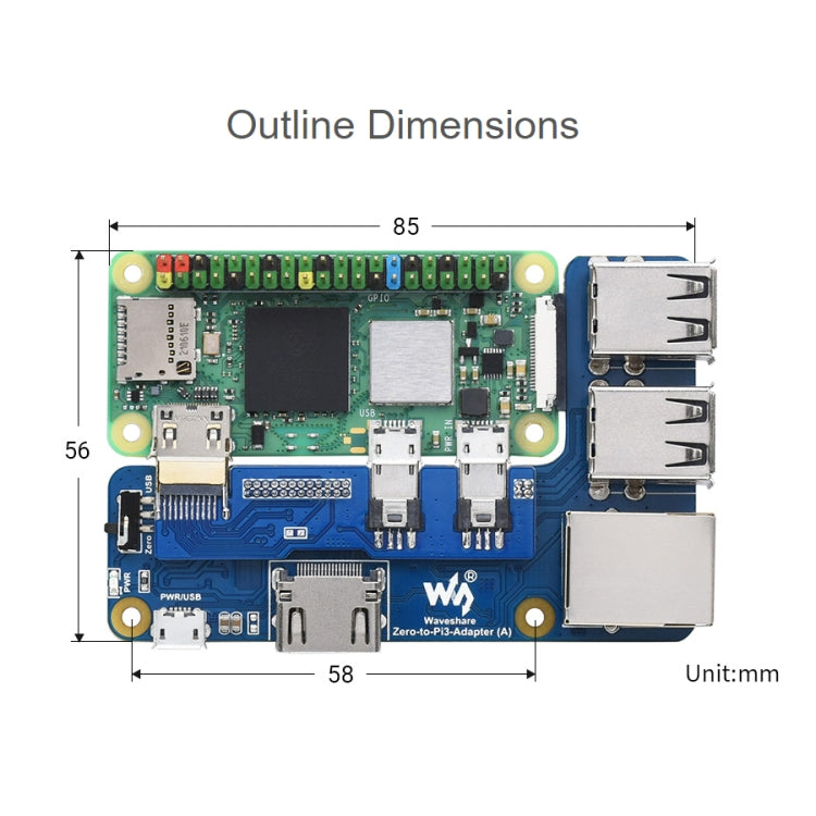 Waveshare Raspberry Pi Zero To 3B Adapter for Raspberry Pi 3 Model B/B+, Pi Zero To 3B
