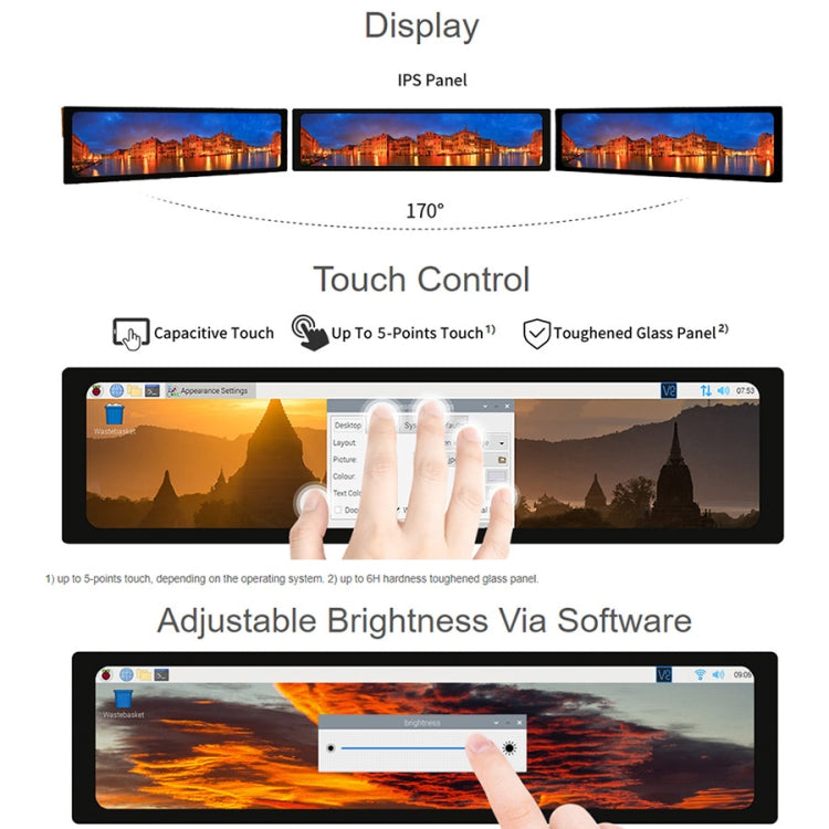 WAVESHARE 11.9 inch Capacitive Touch Display For Raspberry Pi, 320 x 1480, IPS, DSI Interface, 11.9 inch