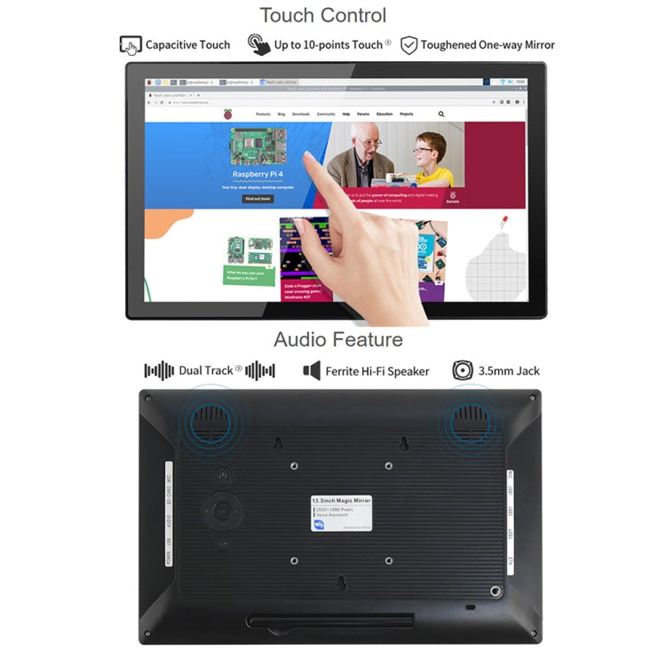 Waveshare 13.3 inch Magic Mirror, Voice Assistant, Touch Control