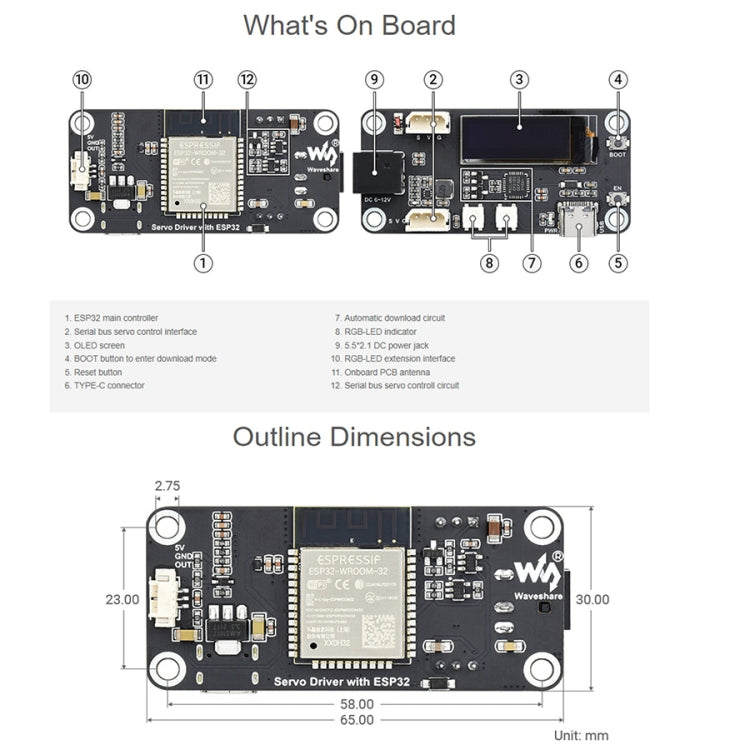 Waveshare ESP32 Servo Driver Expansion Board, Built-In WiFi and BT, 21593