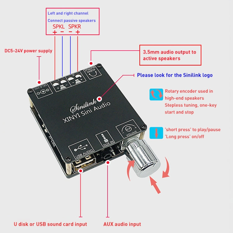 50W MP3 Stereo Audio Digital Power Amplifier Board Bluetooth Amplifier Module, with Shell, With Shell