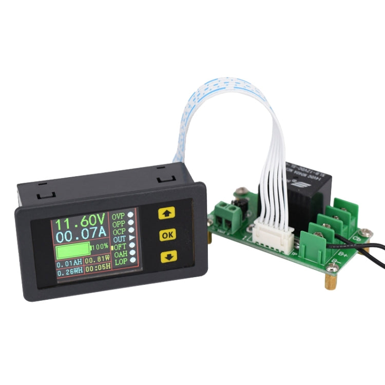 90V 20A Color Dual-Display Voltage Current Meter Charge Discharge Measurement Counter with Relay, With Relay