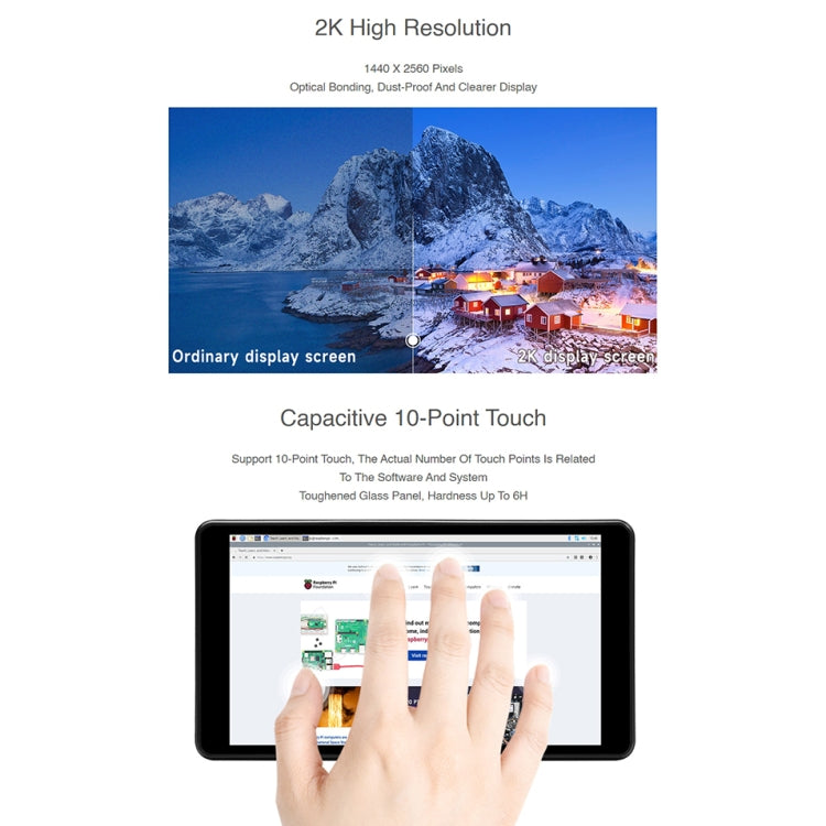 Waveshare 5.5 inch 1440 x 2560 2K Capacitive Touch LCD Display IPS Screen for Raspberry Pi , HDMI Interface, 5.5 inch