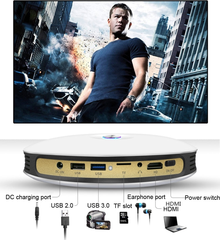 CACACOL ITC-DO8 220LM WiFi Smart 1280*800 DLP DMD LED Portable Projector with Remote Control,  Android 6.1 , MSD6A628 Quad Core, 2GB RAM, 16GB ROM, WiFi, BT, HDMI, without Tripod Holder, ITC-DO8