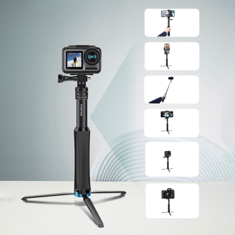 RUIGPRO One-piece Handheld Tripod Selfie Stick Telescopic Monopod Mount for DJI, Insta360, GoPro and Other Action Cameras, Black)