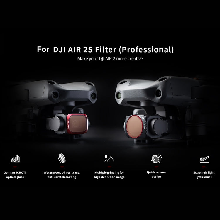 PGYTECH P-16B-063 4 in 1 NDPL8+NDPL16+NDPL32+NDPL64 Lens Filter Kits for DJI Air 2S, 4 in 1 NDPL Filter