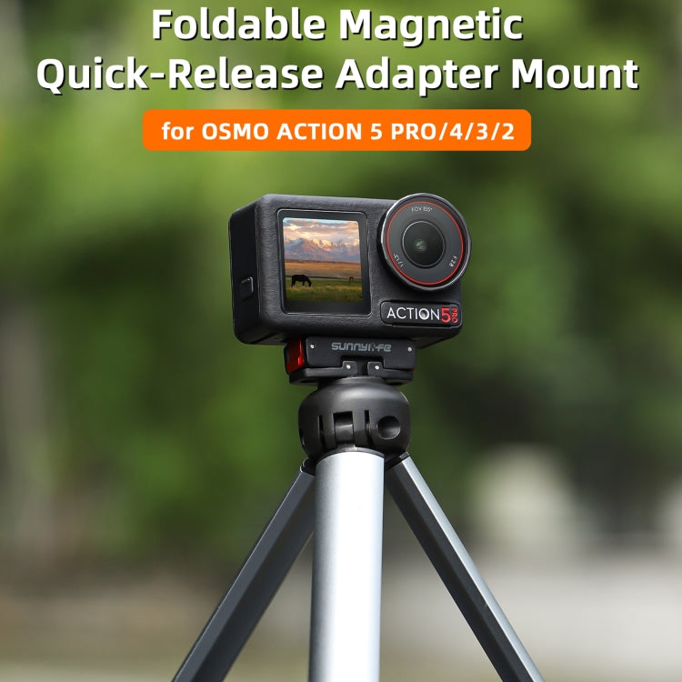 For DJI Osmo Action 5 Pro / 4 / 3 Sunnylife Foldable Magnetic Quick Release Mount Action Camera Selfie Stick Tripod Adapter Cam Stand, AD887 For DJI Osmo 360 / Action 5 Pro