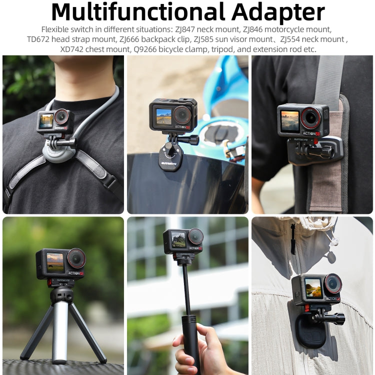 For DJI Osmo Action 5 Pro / 4 / 3 Sunnylife Foldable Magnetic Quick Release Mount Action Camera Selfie Stick Tripod Adapter Cam Stand, AD887 For DJI Osmo 360 / Action 5 Pro