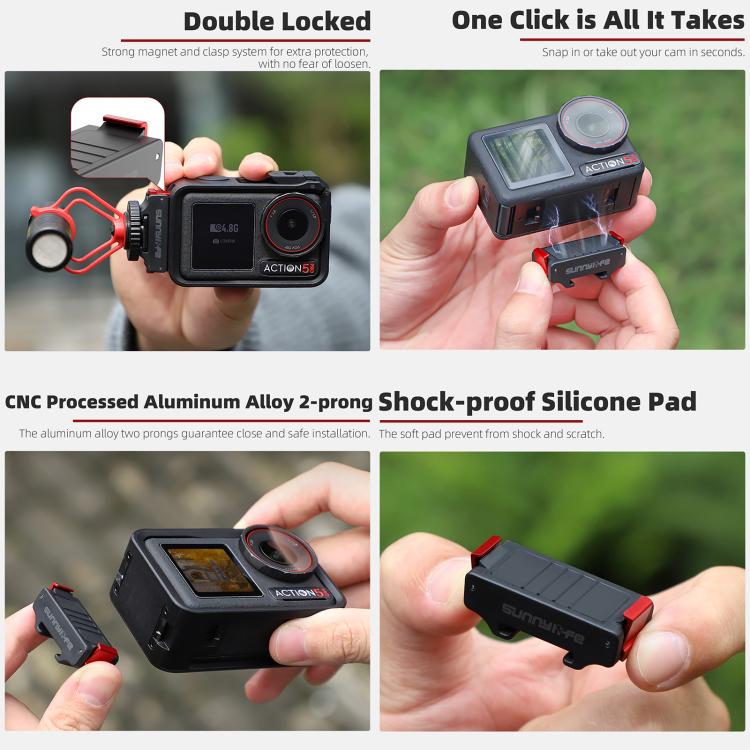 For DJI Osmo Action 5 Pro / 4 / 3 Sunnylife Magnetic Quick-Release Cold Shoe Adapter Action Camera Fill Light Microphone Adapter, AD938 For DJI Osmo 360 / Action 5 Pro