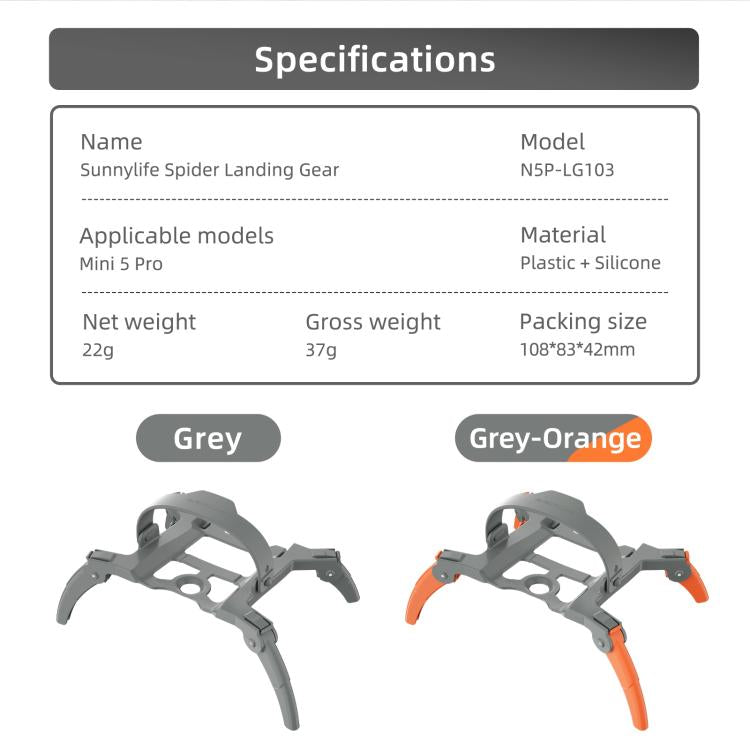 For DJI Mini 5 Pro Sunnylife Landing Gear Heightened Spider Gears Extensions Support Leg Protector, For DJI Mini 5 Pro