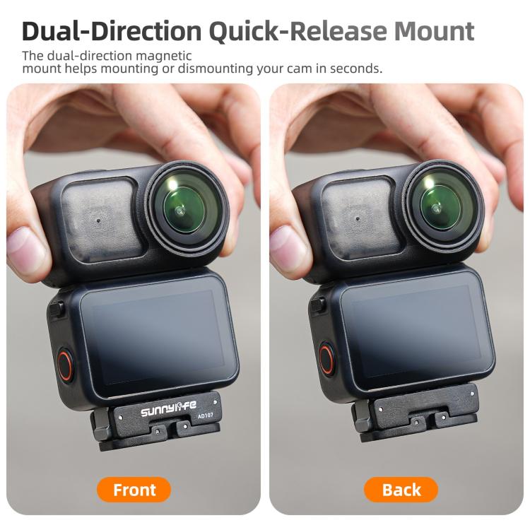For DJI Osmo 360 Sunnylife Dual-Direction Magnetic Mount Quick-Release 1/4 Screw Foldable 2-prong Design Adapter Mount, AD107 For DJI Osmo 360