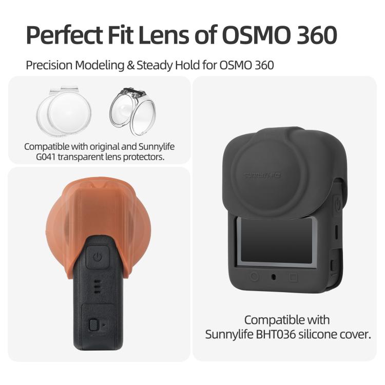 For DJI Osmo 360 Sunnylife Silicone Lens Cap Protective Cover Lens Protector