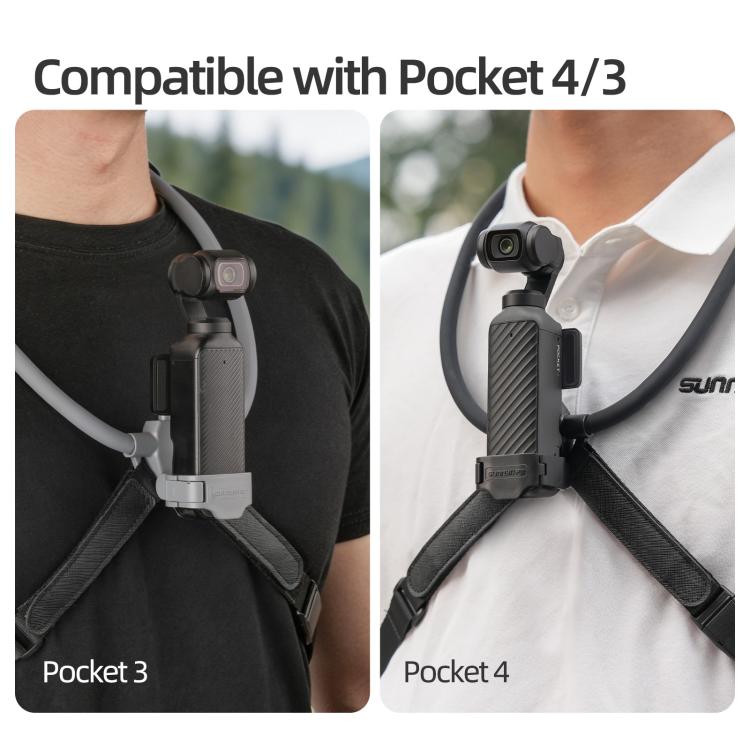 For DJI Osmo Pocket 4 / 3 Sunnylife Adjustable POV Neck Mount Hand Free Video Vlog Neck Selfie Holder with Body Strap