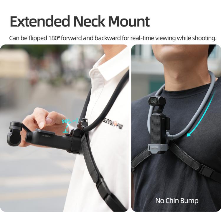 For DJI Osmo Pocket 4 / 3 Sunnylife Adjustable POV Neck Mount Hand Free Video Vlog Neck Selfie Holder with Body Strap