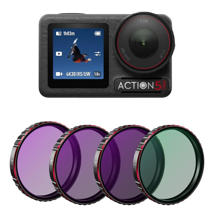For DJI Osmo Action 5 Pro STARTRC 4 in 1 CPL ND8 ND16 ND32 Camera Lens Filter, For DJI Osmo Action 5 Pro