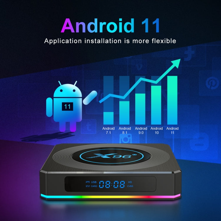 X96 X4 8K Smart TV BOX Android 11.0 Media Player with Remote Control, Amlogic S905X4 Quad Core ARM Cortex A55, RAM: 4GB, ROM: 32GB, Support 1000M, Dual Band WiFi, Bluetooth, EU Plug, 4GB+32GB