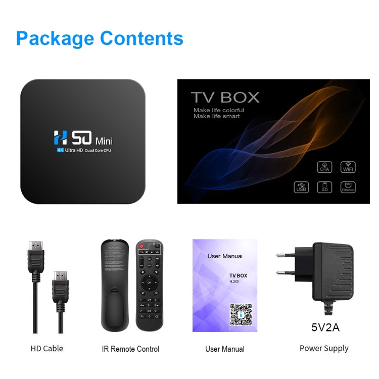 H50 Mini 4K Smart Network TV Box, Android 10.0, RK3318 Quad Core, 2GB+32GB, EU Plug, 2GB+32GB