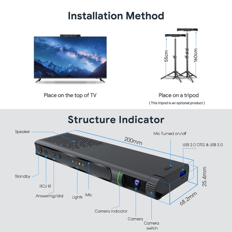 KA2 Video Calling on TV Android 10.0 Smart TV Box with Remote Control, Amlogic S905X4 Quad Core Cortex A35, 4GB+64GB, Dual-Band / Ethernet / Camera, KA2 4GB+64GB