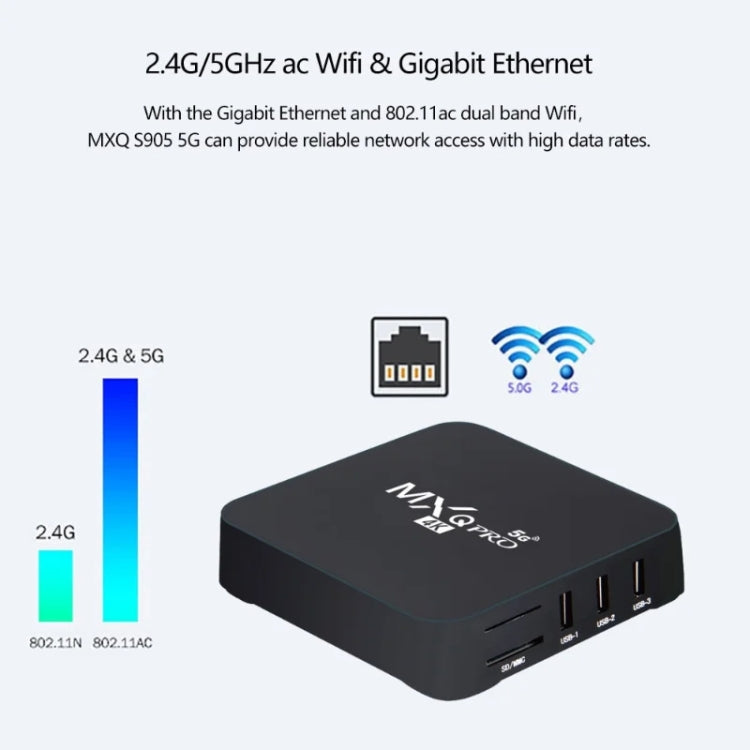 MXQ Pro 4K TV Box Rockchip RK3228A Quad Core CPU Android 7.1, 1GB+8GB wtih Remote Control, US Plug, 1GB+8GB