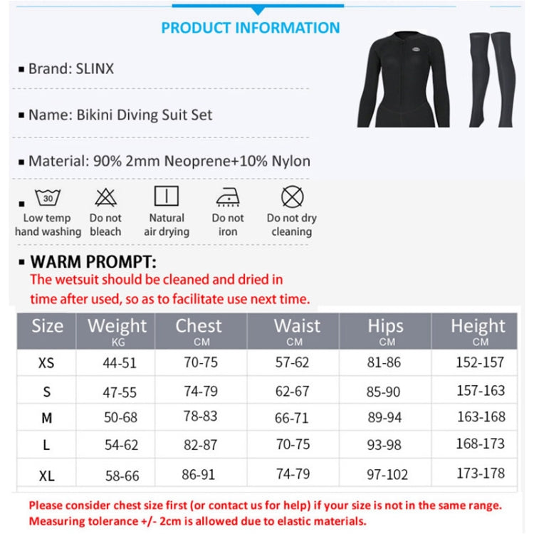 SLINX 1832 2 in 1 2mm Neoprene Super Elastic Warm One-piece Bikini Quick-drying Wetsuit for Women, with Warm Diving Stocking, XS, S, M, L, XL