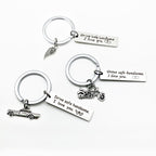 Creative Drive Safe Handsome Words Stainless Steel Keychain Key Rings, Wing Shape, Motorcycle Shape, Car Shape