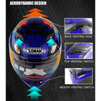 Soman 955 Skyeye Motorcycle Full / Open Face Bluetooth Helmet Headset Full Face, Supports Answer / Hang Up Calls, S, 55-56cm, M, 57-58cm, L, 59-60cm, XL, 61-62cm, XXL, 63-64cm