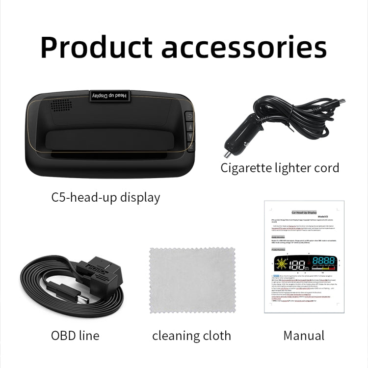 C5 OBD2 + GPS Mode Car HUD Head-up Display Water Temperature / Vehicle Speed / Voltage, C5