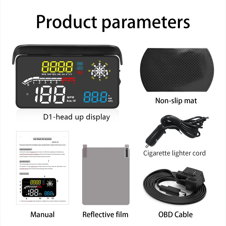 D1 Car OBD2 HUD Head-up Display GPS Speed Meter Speed / Voltage / Water Temperature Speed Alarm, D1