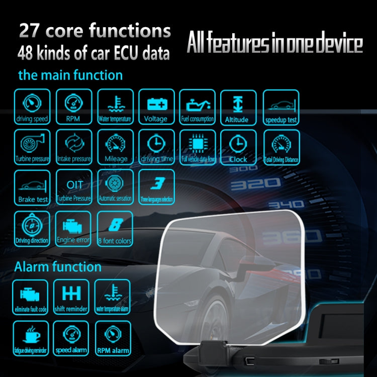 C1 OBD2 + GPS Mode Car HUD Head-up Display Compass / Speed / Water Temperature / Voltage Display / Speed / Fault Alarm / Navigation Function, C1 With Navigation Function