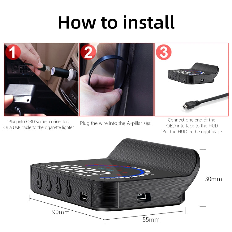 M13 Plus OBD2 + GPS Mode Car Head-up Display HUD Overspeed / Speed / Water Temperature Alarm, M13 Plus