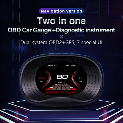 P20 OBD2 + GPS Mode Car Head-up Display HUD Overspeed / Speed / Water Temperature Alarm, P20