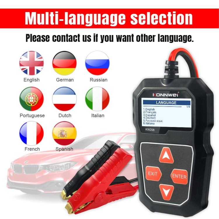 KONNWEI KW208 Car TFT Color Screen Battery Tester Support 8 Languages, KW208