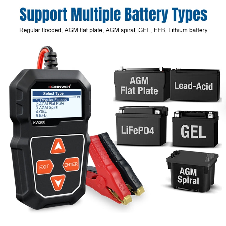 KONNWEI KW208 Car TFT Color Screen Battery Tester Support 8 Languages, KW208