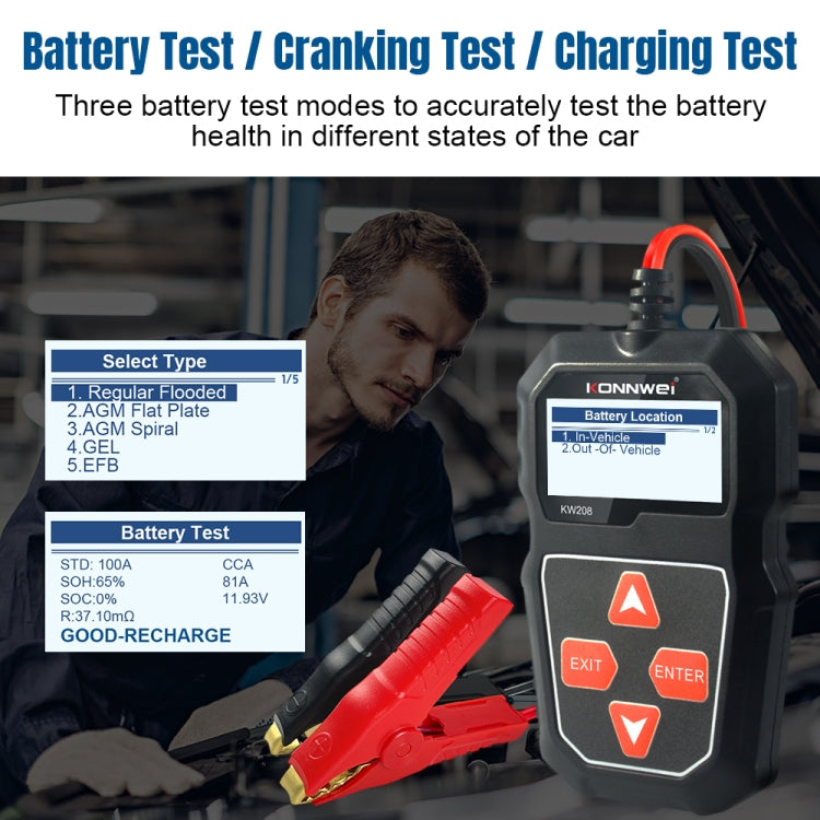 KONNWEI KW208 Car TFT Color Screen Battery Tester Support 8 Languages, KW208