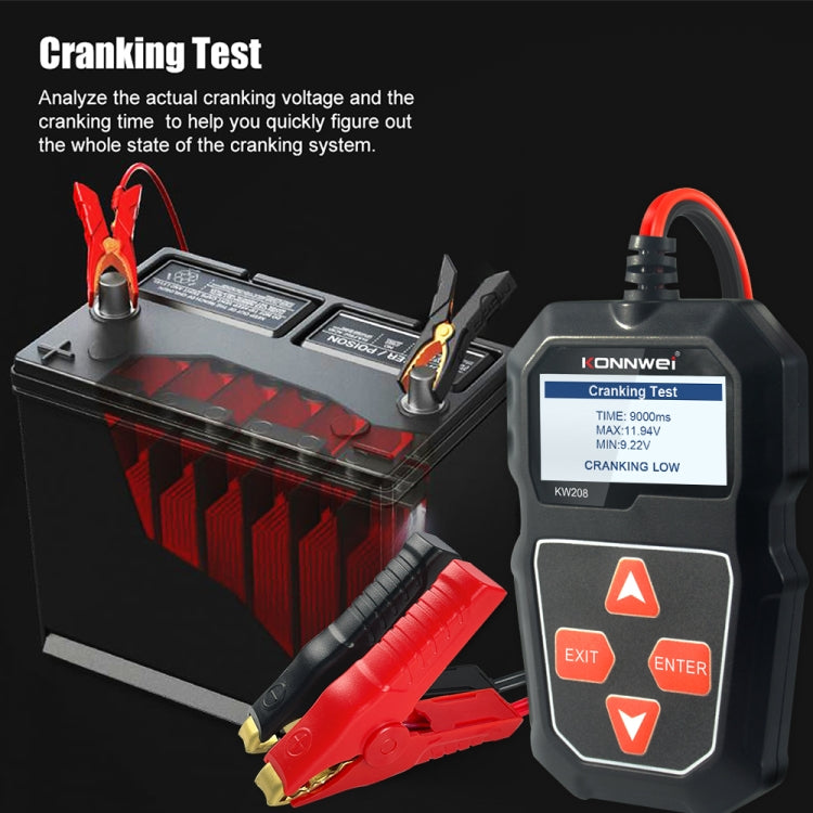 KONNWEI KW208 Car TFT Color Screen Battery Tester Support 8 Languages, KW208