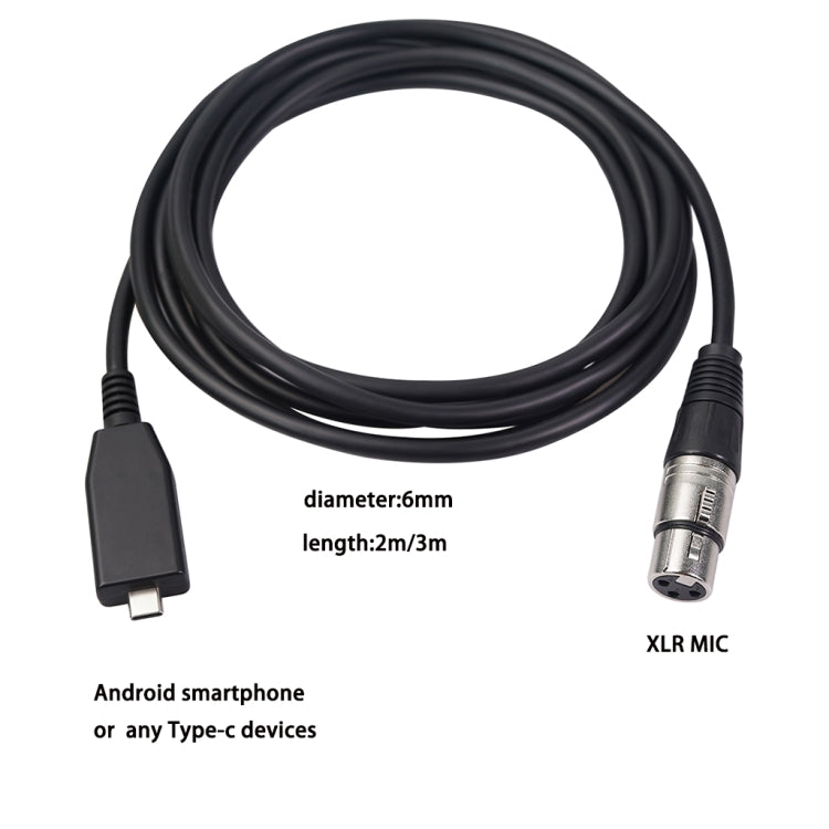 TY18 USB-C / Type-C Male to Cannon Female Microphone Recording Cable, 2m