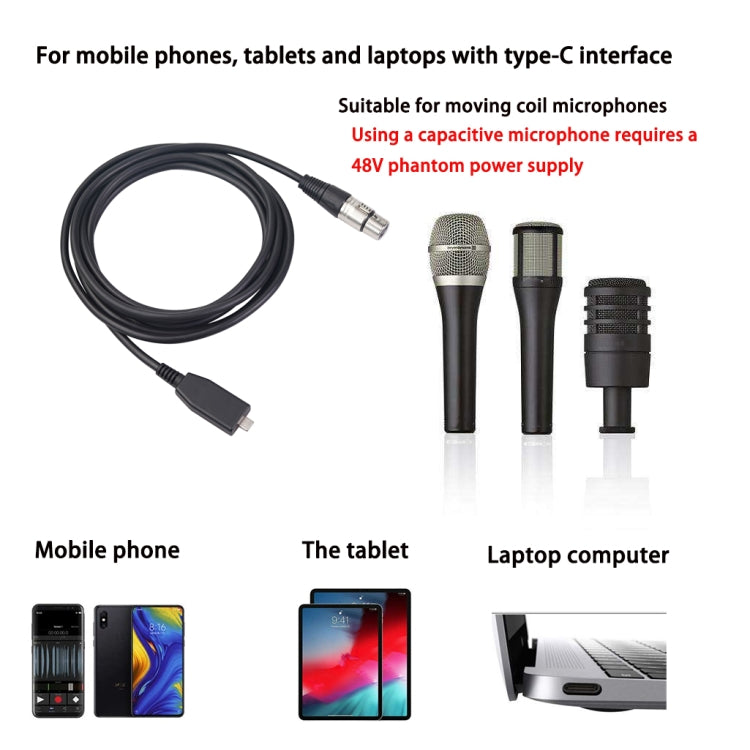 TY18 USB-C / Type-C Male to Cannon Female Microphone Recording Cable, 2m