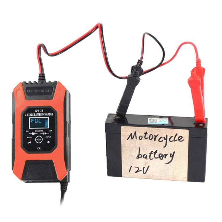 FOXSUR Car / Motorcycle Repair Charger 12V 7A 7-stage + Multi-battery Mode Lead-acid Battery Charger, US Plug, EU Plug, UK Plug