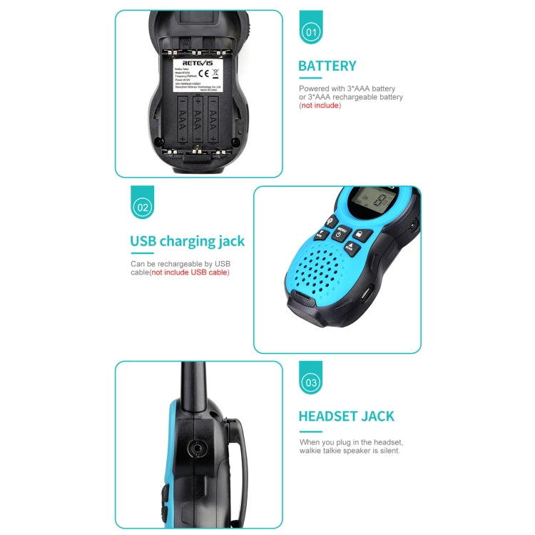 1 Pair RETEVIS RT638 EU Frequency PMR446 16CHS License-free Children Handheld Walkie Talkie, RT638 (Blue), RT638 (Red)
