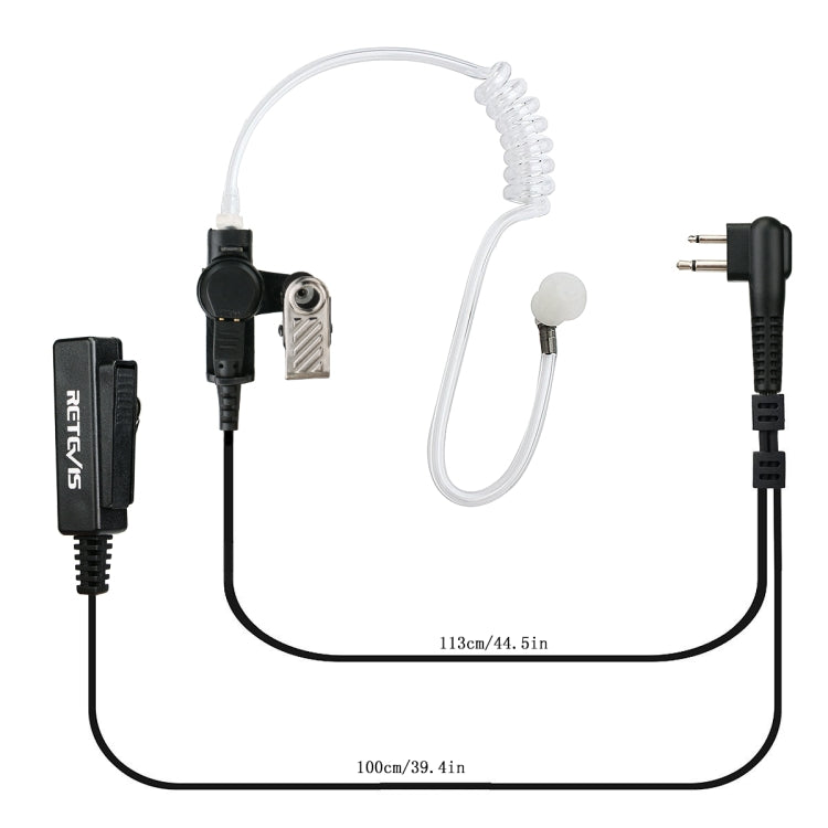 RETEVIS M 2 Pin Long Clip Air Guide Covert Acoustic Tube Earpiece Speaker Microphone, M Long Clip