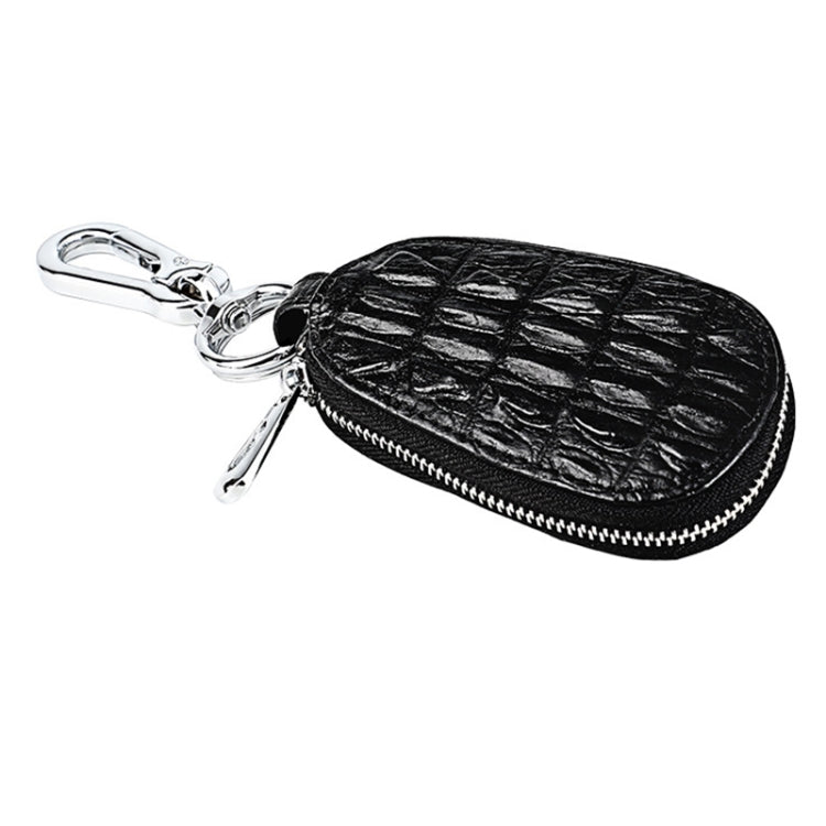 Crocodile Texture First Layer Cowhide Hanging Waist Car Key Bag, Car Key Bag