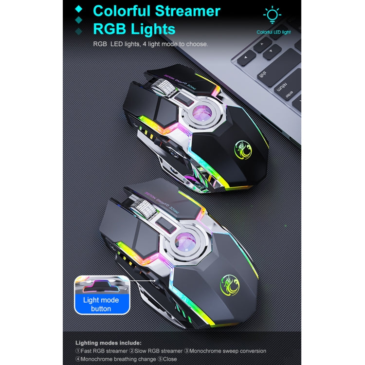 iMICE G7 Colorful Streamer Lights Rechargeable Silent Wireless Mouse, G7(Black), G7(Grey)