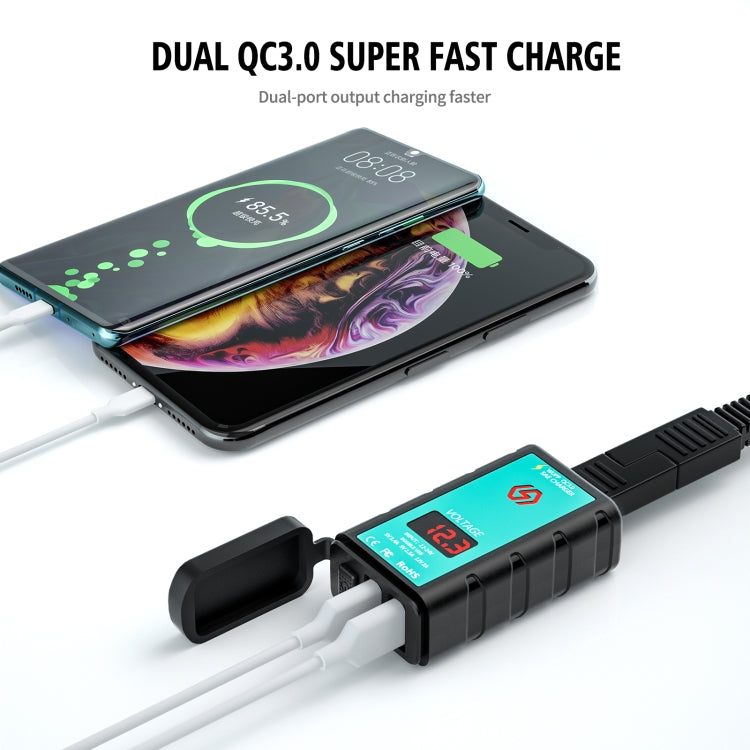 WUPP ZH-1422A1 DC12-24V Motorcycle Square Dual USB Fast Charging Charger with Switch + Voltmeter + Integrated SAE Socket, ZH-1422A1