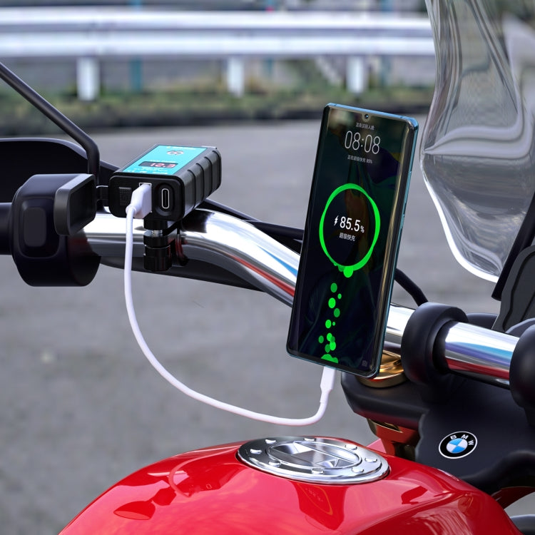WUPP ZH-1422B2 DC12-24V Motorcycle Square Single USB + PD Fast Charging Charger with Switch + Voltmeter + Integrated SAE Socket + 1m SAE Socket Cable, ZH-1422B2