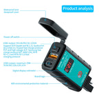 WUPP ZH-1422B3 DC12-24V Motorcycle Square Single USB + PD Fast Charging Charger with Switch + Voltmeter + Integrated SAE Socket + 1.4m OT Terminal Cable, ZH-1422B3