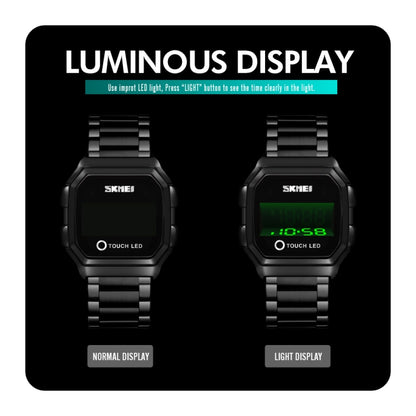 SKMEI 1650 Leather Strap Version LED Digital Display Electronic Watch with Touch Luminous Button, Leather Strap Version