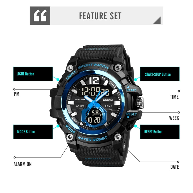 SKMEI 1725 Three Time LED Digital Display Timing Luminous Electronic Watch