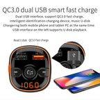 BC52 QC3.0 Fast Charging Car Colorful Atmosphere Light Bluetooth MP3 Player FM Transmitter, BC52