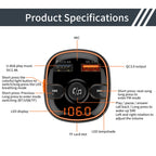 BC52 QC3.0 Fast Charging Car Colorful Atmosphere Light Bluetooth MP3 Player FM Transmitter, BC52